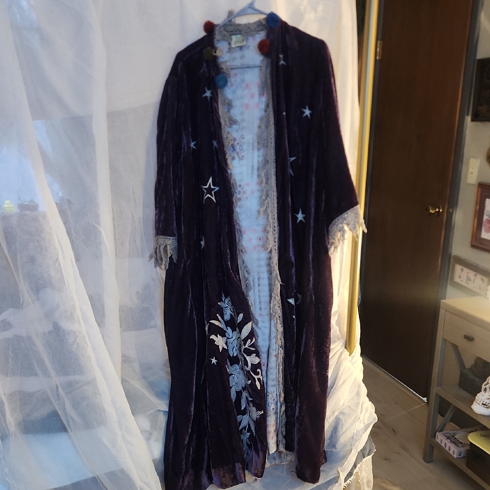 Luxurious Purple Velvet Robe with Star Details